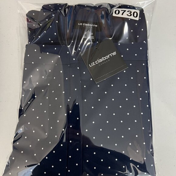 Liz Claiborne Career NWT Womens 14 /L Navy Polka Dot Blazer Skirt Set Power Suit - Picture 16 of 16
